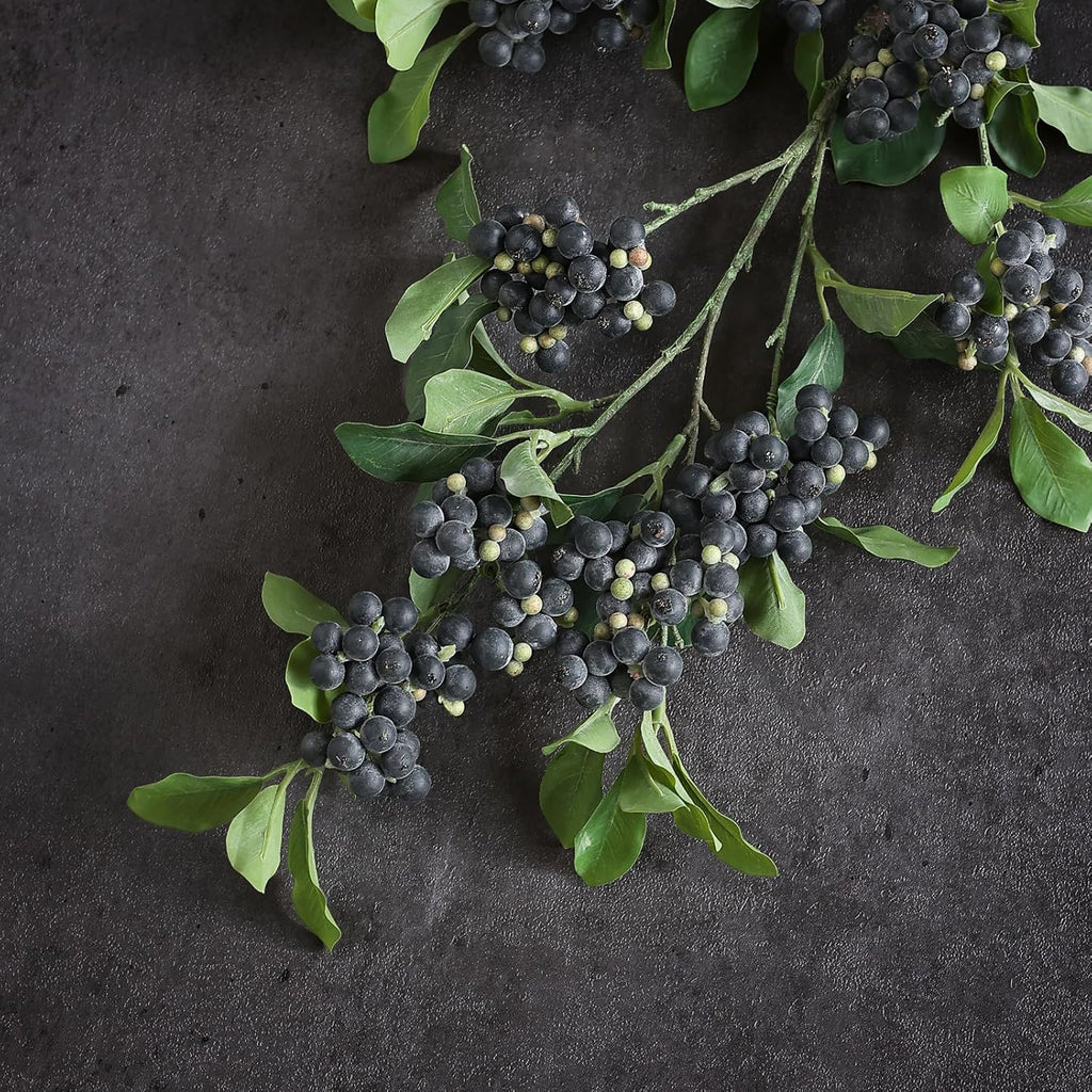 Juxdp 33" Artificial Blueberry Stems for Vase - 4 Pcs Lifelike Faux Blueberries Fruit Branch, Fake Flower Picks for DIY Bouquet, Table Centerpiece, Kitchen, Shower, Home Decoration (Blue)