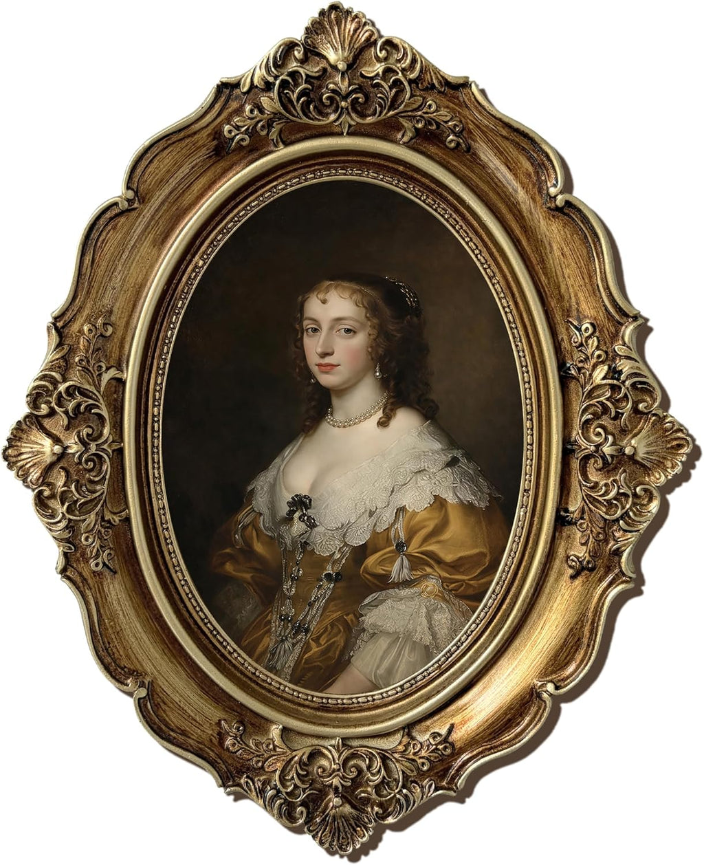 XIAOAIKA Vintage Baroque Oval Framed Canvas Art, Classical Woman Portrait Oil Painting with 3D Embossed Details, Antique Bronze Gold Resin Frame for Living Room Bedroom Entryway Décor, 10 x 8 Inch