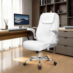 NEO CHAIR Office Desk Gaming Computer Home Chair Ergonomic Executive High Back Support Flip-up Arms Adjustable Height Swivel Rolling Wheels Comfy PU Leather (White)