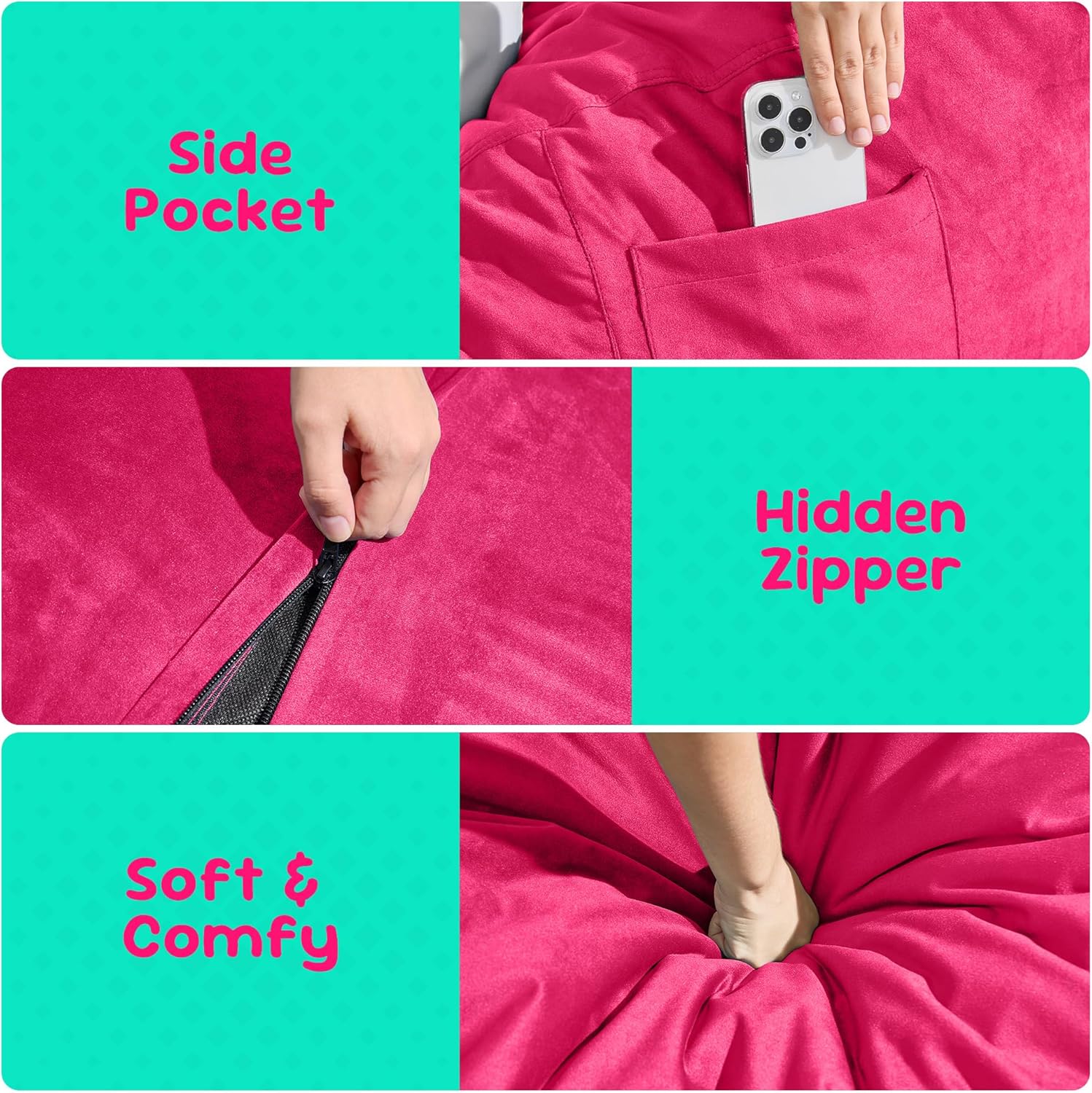 Hobestluk Bean Bag Chairs 2.5FT Bean Bag Chair with Memory Foam Filled & Machine Washable Cover,Beanbag Chair, Small Bean Bag Chairs for Playroom, Living Room, Bedroom