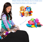 Posh Creations Stuffable Kids Stuffed Animal Storage Bean Bag Chair Cover - Childrens Toy Organizer, Large 38" - Soft Faux Rabbit Fur Black