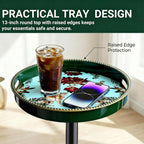 Gesodant Boho Single Leg Round Side Table with Tray Top, Pedestal Drink Table for Small Spaces, Aesthetic Accent Nightstand for Living Room, Bedroom, Corners, and Office (Green Leopard)