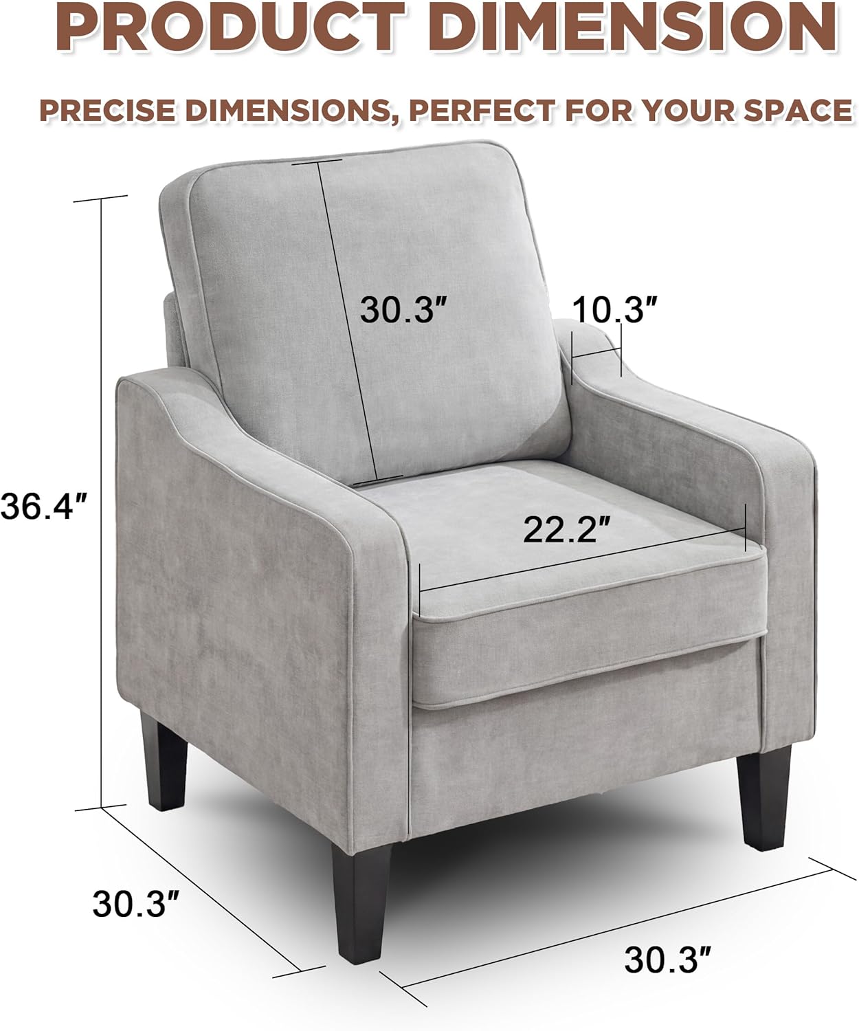 Mangodan Comfy Accent Chair for Living Room, Mid Century Modern Reading Chair for Bedroom, Office and Waiting Room, Upholstered Armchair Single Sofa Chair with Reinforced Legs(Light Grey, Set of 1)