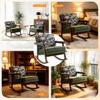 Nursery Rocking Chair with Upholstered Cushion, Wooden Frame Glider Rocker for Nursery, Comfortable Reading Armchair for Living Room, Bedroom & Sunroom (Antique Green)