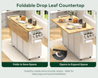 43.3" x 29.5" Kitchen Island with Drop Leaf, Rolling Kitchen Island on Wheels with Removable Trash Bag, Kitchen Island Cart with Storage Cabinet, Drawers & Spice Rack, White