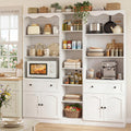 Cyclysio 80" Tall Pantry Cabinet Set of 3, Wood Kitchen Hutch with Open Shelves, Drawers & Cupboards, Flush-to-Wall Coffee Bar Cabinet with Baseboard Cutout, White