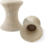 Casafield Hourglass Side Table, Whitewash White, Water Hyacinth Round End Table, Boho Woven Wicker Accent for Bedroom, Living Room, Office, Entryway