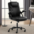 Executive Office Chair, Ergonomic PU Leather Computer Chairs, Executive Breathable Desk Chair with Padded Flip-Up Arms, 360° Swivel Rolling Chair Comfy Padded for Working Studying Gaming (Black)