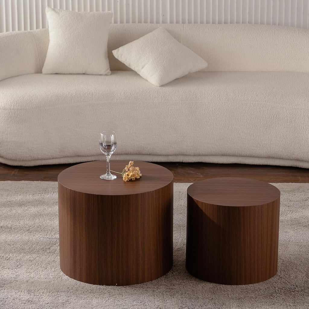 Nesting Coffee Table Set of 2, Round 18.9" Coffee Tables & 14.96" Table Circle, Modern Accent Table for Small Space Living Room Bedroom
