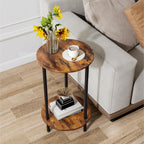 Small Round Side Table, Brown Round End Table, 2-Tier Modern Accent/Bedside Table for Living Room-Brown