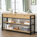 HSH Sofa Table with Storage, 55” Wood Entryway Table with 3 Drawers, 3 Tier Console Table Behind Couch for Living Room, Farmhouse Wooden and Metal Entry Hallway Table for Entrance, Oak, 55 in
