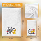 FUTBU Cat Hand Towels for Bathroom - Set of 2, Embroidered Cat Lover Gifts, Soft Cotton 14x30 Inches