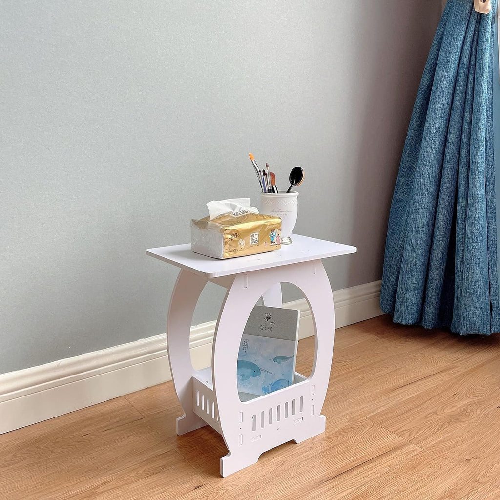 Modern Square Design Small End Table with Rounded Edges Space Efficient for Studio Apartments Bathroom Living Room Small Space Bedsides