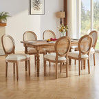 Nrizc Farmhouse Fabric Dining Room Chairs Set of 6, French Chairs with Round Back, Woven Rattan Dining Chair, Oval Side Chair for Dining Room/Kitchen/Restaurant