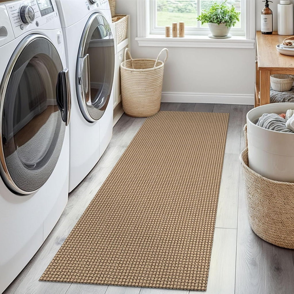 EARTHALL Woven Runner Rug 2x5 Ft Washable Runners for Hallways Cotton Non Slip Rubber Backed Kitchen Runner Braided Indoor Floor Carpet for Entryway, Hallway, Kitchen, Bedroom, Orange/Tan/Brown