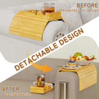 Bamboo Sofa Arm Tray 2-in-1 Couch Armrest Table with Detachable Cup Holder, Foldable Anti-Slip Sofa Tray for Drinks, Phone, Remote & Snacks, Fits 4.5" 14" Armrests