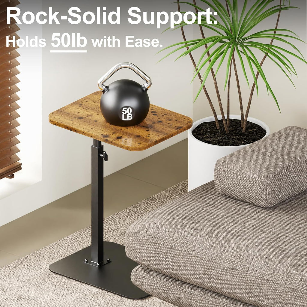 HzTinT TV Tray Table, Adjustable Height & 360° Swivel Couch Table with Heavy-Duty Metal Base that Slides Under Sofa, C-Shaped Side Table for Living Room, Bedroom, Bathroom, Study, and Small Spaces