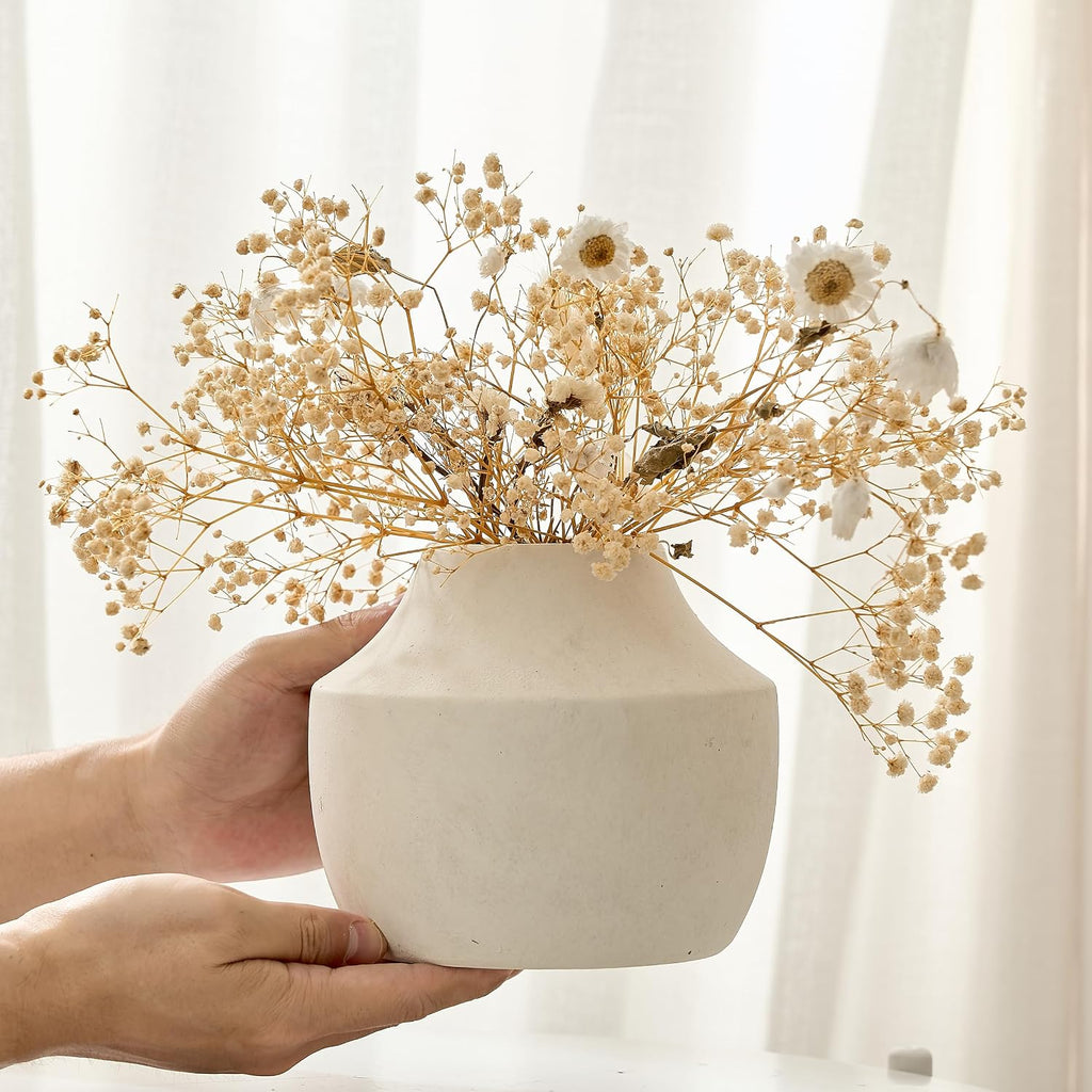SIDUCAL Ceramic Decorative Flower Vase, 5.39 inch Pottery Farmhouse Rustic Vase, Small Terracotta Vases for Home Decor, Table, Living Room, Bathroom, Shelf, Mantel Decoration, Kiln-Fired White