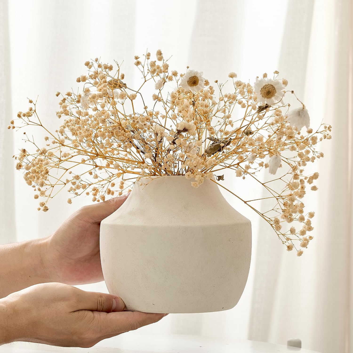 SIDUCAL Ceramic Decorative Flower Vase, 5.39 inch Pottery Farmhouse Rustic Vase, Small Terracotta Vases for Home Decor, Table, Living Room, Bathroom, Shelf, Mantel Decoration, Kiln-Fired White