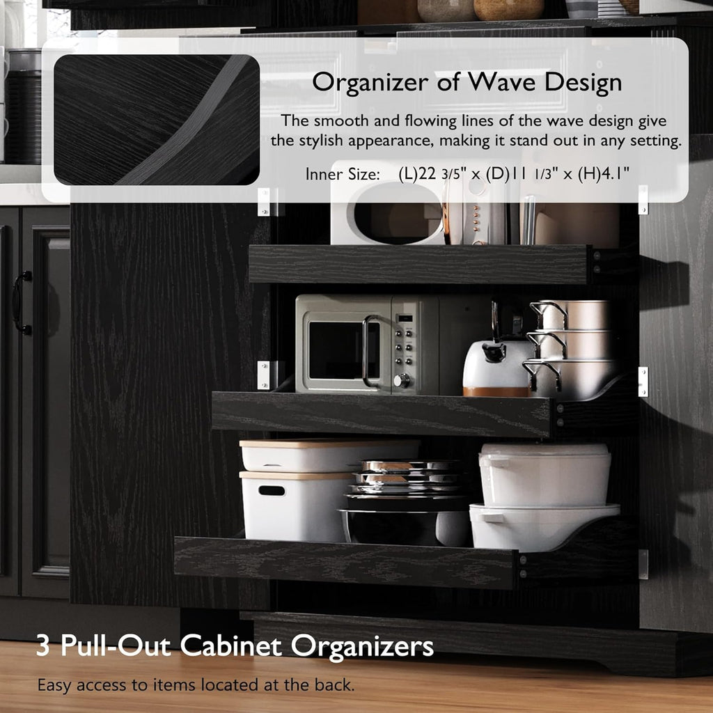 Virubi 71" Tall Kitchen Pantry Cabinet with 3 Pull Out Cabinet Organizers, Farmhouse Embossed Texture Storage Cupboard with Door Shelves, Adjustable Shelves, Anti-Tip Kit for Kitchen & Dining (Black)