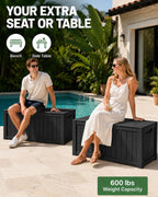 155 Gallon Waterproof Outdoor Storage Box, Large Lockable Deck Box, Indoor Outdoor Resin Storage Bench with Hydraulic Rod for Patio Furniture/Cushions/Garden Tools/Backyard/Pool Accessories, Black