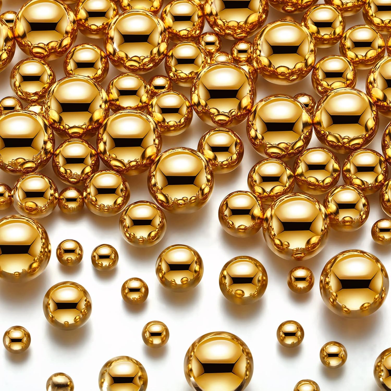 Junkin 300 Pcs Vase Filler Faux Pearls Vase Makeup Beads Bulk No Hole Gloss Pearl Beads Mixed Sizes Round Pearls for Wedding Home Table Birthday Decoration, 8/14/20 Mm(Gold)