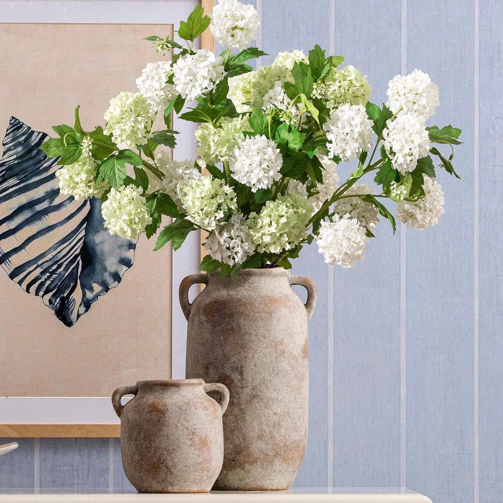 Large Flower Vase Home Decor - 12 inch Tall Ceramic Farmhouse Rustic Table Vases with Handle Living Room Decoration Decorative Modern Vintage for Floor Kitchen Shelf Coffee Dining Desk Fireplace