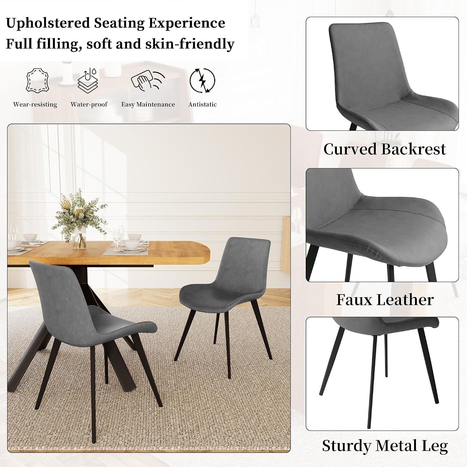 HIPIHOM Extendable Dining Table Set for 6 People, 47.2''-63'' MDF Kitchen Table with 6 Upholstered Chairs, Metal Legs for Dining Room, Kitchen, Apartment(Oak Table+6 Grey Chairs)