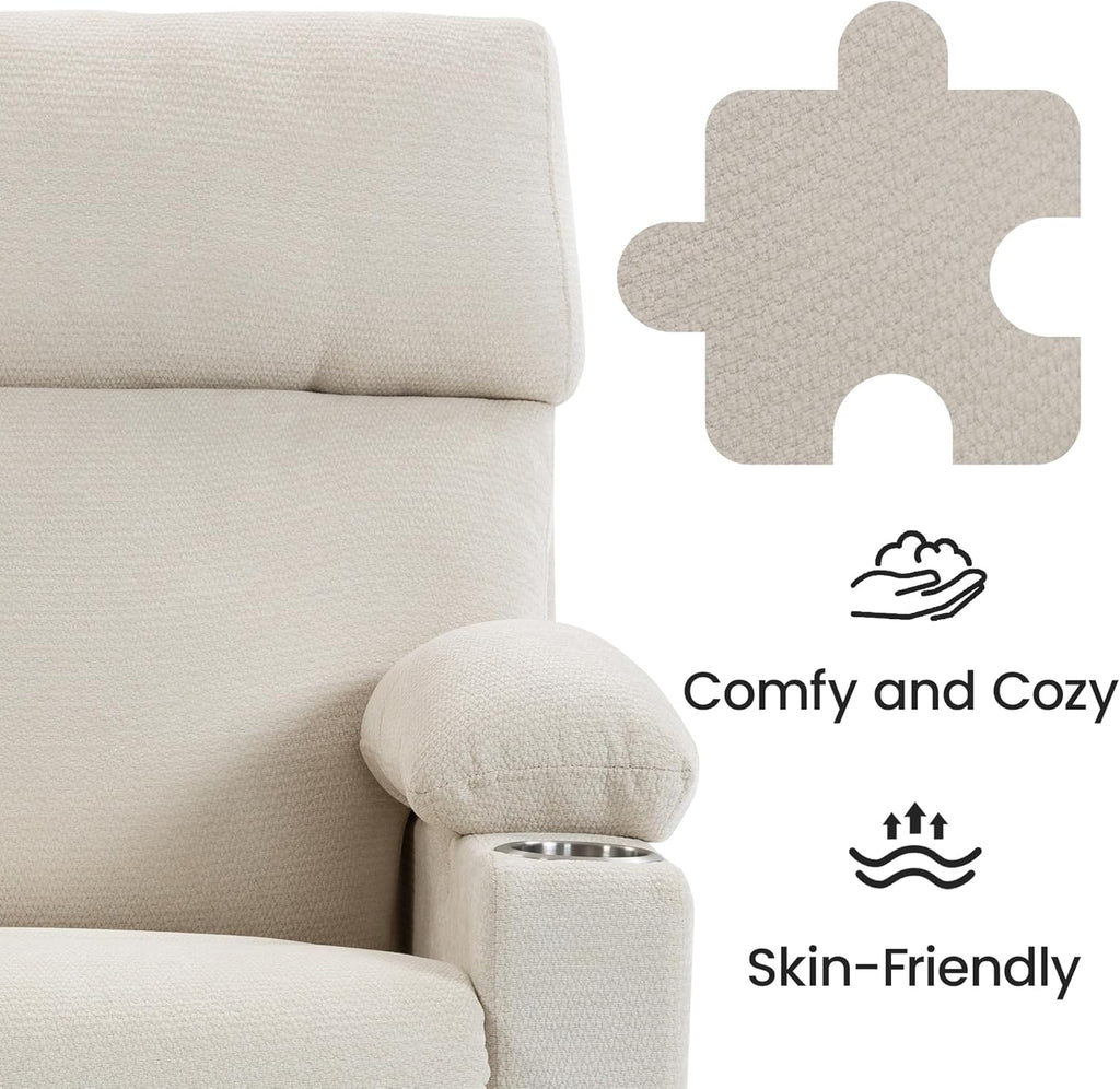 FiveWillowise Power Rocking Chair Nursery with Adjustable Armrests&Headrest, Glider Recliner Chair, Swivel Reading Chair with Electric Lumbar Support, Cup Holder, Nightlight and USB Ports,White