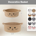 13.8" x 6" Cat Toy Basket, Woven Basket for Living Room Home Décor, Medium Empty Gift Baskets for Nursery, Cotton Rope Baskets for Cats Bed, Grey