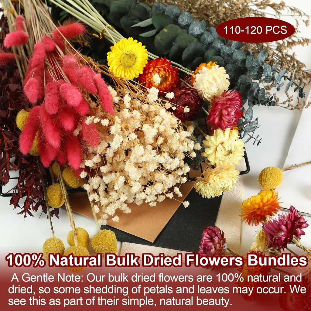 DIY Dried Flower Bouquet Kit, Large Mixed Flowers Assortment - Eucalyptus, Babys Breath, Craspedia, Bunny Tails, Bulk Natural Florals for Wedding Centerpieces, Boho Home Decor, Craft Projects