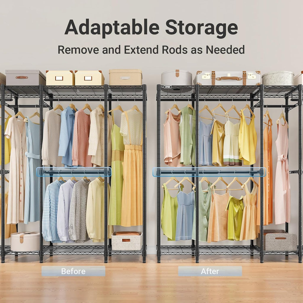 VIPEK V50 Basic Expandable Clothes Rack, Heavy Duty Closet System, Black | Freestanding, 5 hanging rods (2 extendable), 6 wire shelves, for Bedroom or Walk-in/Reach-in closet storage, 1200 lb Capacity