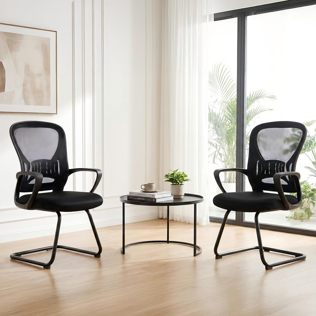 Okeysen Waiting Room Guest Chairs Set of 2, Mesh Mid Back Office Reception Chair with Arms, Office Desk Chair with Sled Base No Wheels, for Office Meeting, Conference Room, Waiting Area, Lobby