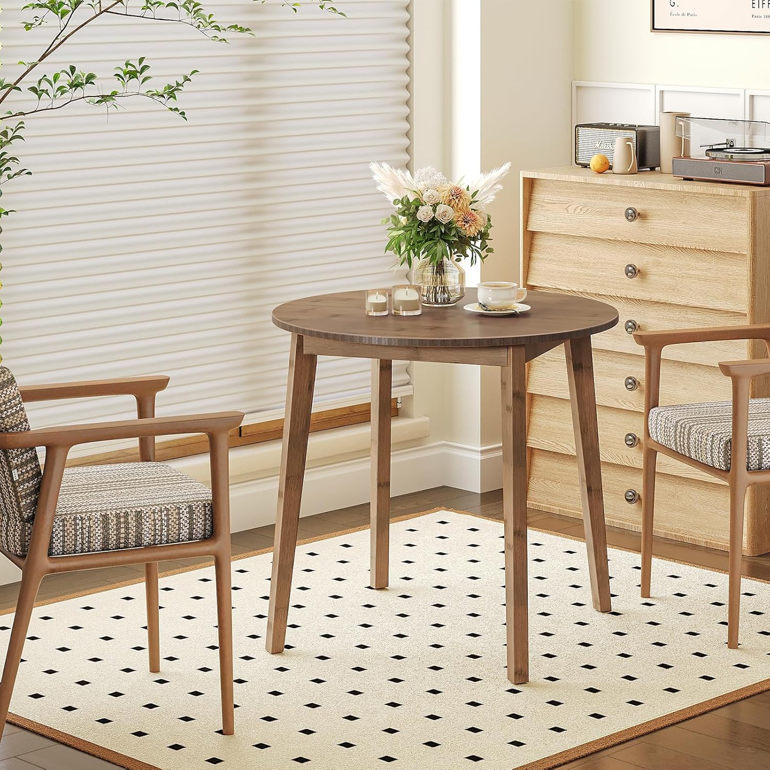 HOOBRO Bamboo Dining Table, Round Dining Table for 2, 27.5" Kitchen Table for Small Space, Writing Table, Easy to Assemble, for Dining Room, Living Room, Office, Kitchen, Apartment, Brown BR71CZ01G1