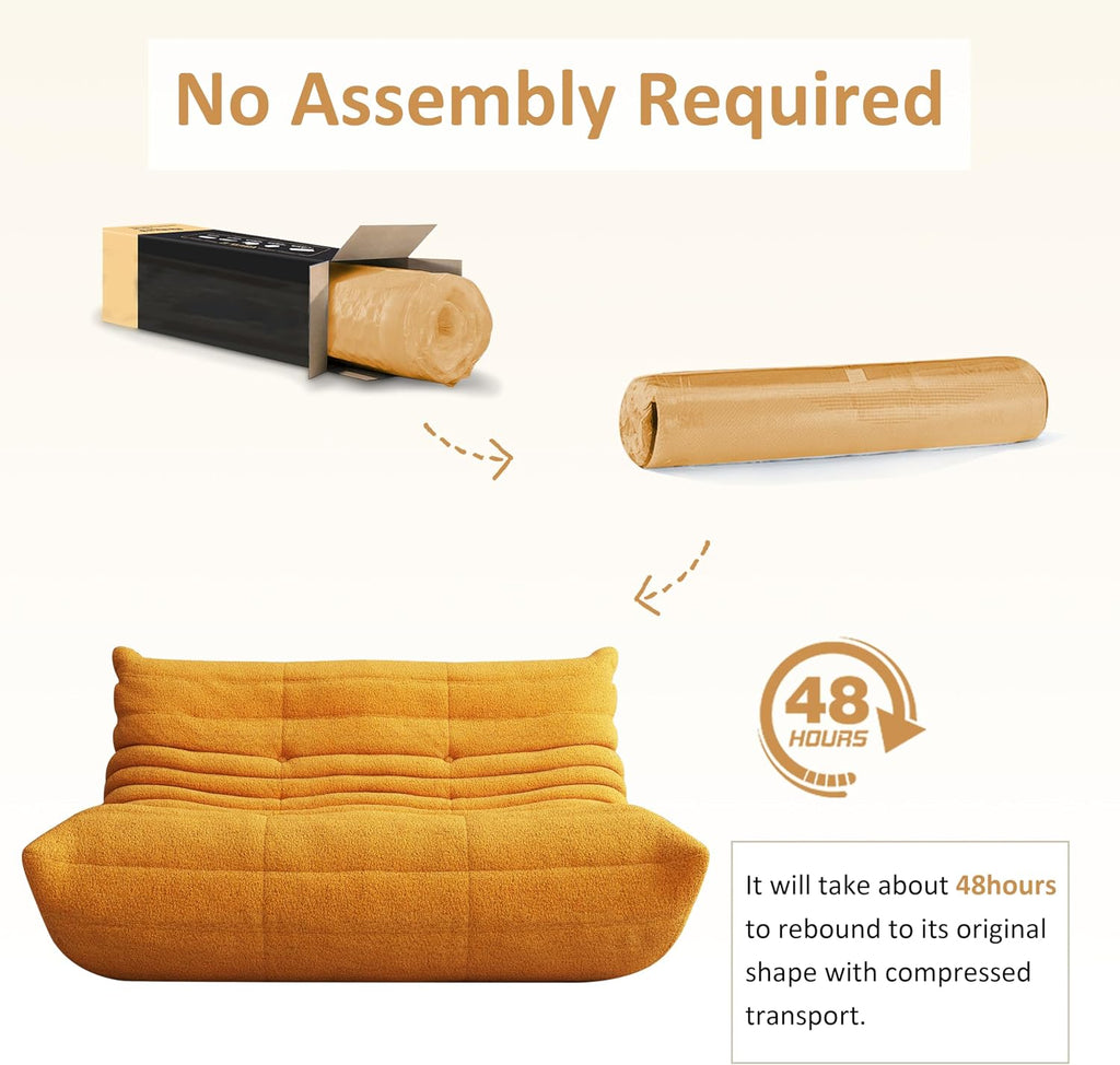 Giant Bean Bag Chair for Adult, Cozy Boneless Fireside Accent Loveseat Chair,Memory Foam Floor Sofa, Comfy Lounge Couch for Bedroom Small Living Room Apartment Daily Relax(Yellow, Loveseat)