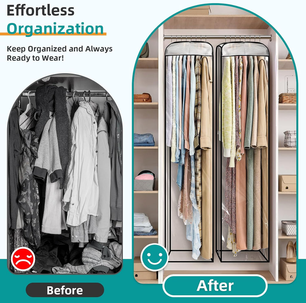LANDNEOO 6 Pack Clear Garment Bags for Hanging Clothes with Zippers on Double Sides - 10'' Clothes Storage for Coat, Dress, and Fur in Closet - 60'' Long Suit Bags