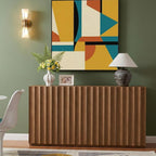 VividVibe Wide Fluted Sideboard Buffet Cabinet with Storage, 94.11" Long Credenza with 6 Integrated Finger Pulls Doors, Modular Large Buffet Table Modern Organic for Entryway Living Room Amber Oak