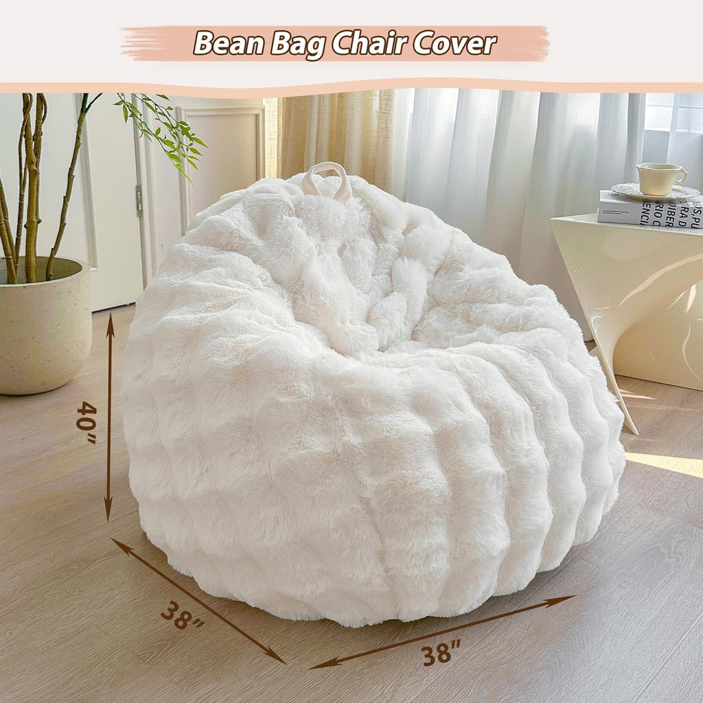 LIFEREVO Fluffy Faux Rabbit Fur Bean Bag Cover (No Filler), Big Luxury Fuzzy Stuffed Animal Storage Bubble Large Bean Bag Chair Home Decor, Comfy Shaggy Furry Beanbag Cover Kids Girls Adults, Beige
