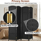 FDW Room Divider 4 Panel Screen 5.6 Ft Tall Partition Privacy Screens Folding Room Separation Free Standing Waterproof Wood Frame Wall Divider, Coal Black