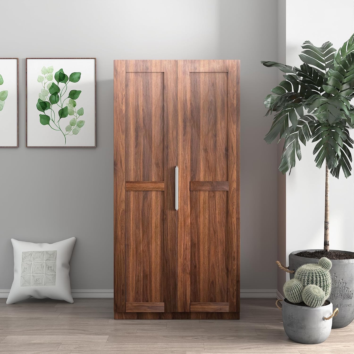 62.99" Kitchen Pantry Cabinet, Freestanding Buffet Sideboard with Doors and Adjustable Shelves, Modern Storage Cabinet for Kitchen, Living, and Dining Room, Walnut
