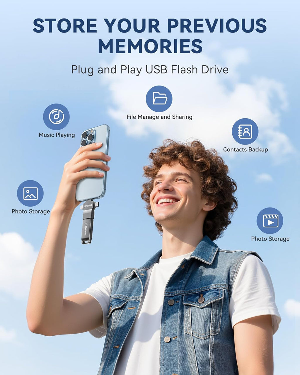 MFi Certified Photo Stick 128GB USB Flash Drive for iPhone, 4 in 1 External Memory Thumb Drive for Picture Video Data Backup, High Speed Memory Stick USB Drive for iPhone/iPad/Android/PC (Gun Black)