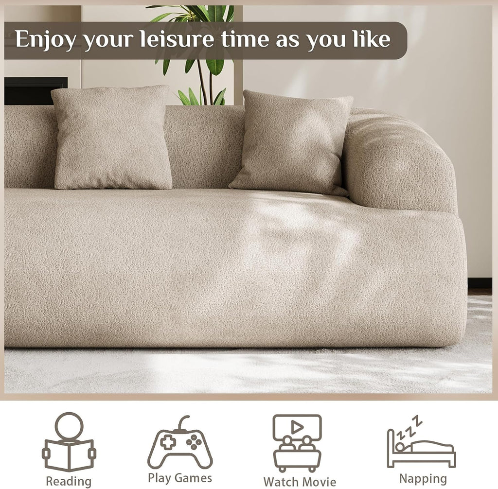 91" Boneless Couch,Cloud Couch,Chenille Curved Sofa with 3 Seater and 3 Pillows, Modern Compression Sofa for Living Room, Bedroom and Apartment, No Assembly Required, Light Brown