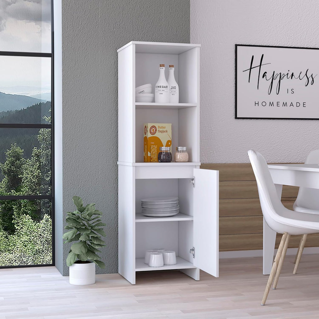 White Engineered Wood Pantry Cabinet, 4 Shelves, Single Door, Soft Close Hinges - 15.74" L x 17.71" W Kitchen Storage Solution