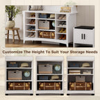 IRONCK 80" H 47" W Large Hall Tree with Bench and Shoe Storage, 6-in-1 Entryway Bench with Coat Rack, Adjustable Shelf, Hanging Hooks, 11 Shoe Cubby, 2 Tier Top Storage for Entryway and Bedroom, White