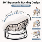 Indoor Rocking Chair, Oversized Outdoor Lounge Chair with Thick Corduroy Cushion & Straps, Wicker Modern Comfy Rocker Egg Chair for Living Room, Bedroom, Porch and Courtyard, Beige