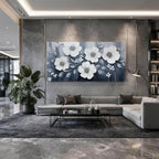 JuhaiArt Flower Wall Art White Wall Decorations Gray Picture Art Large 3D Floral Hand Painted for Bedroom Living Room Office 29" x 59"