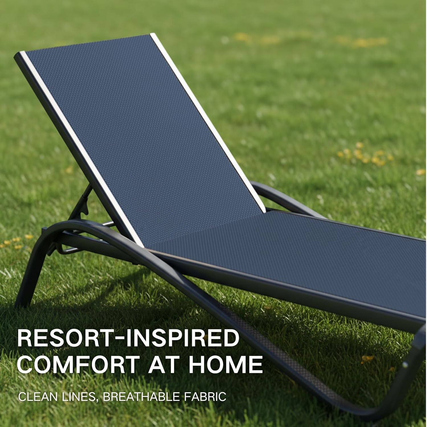 Kingdura Chaise Lounge Chairs Set of 2 for Pool, Aluminum Outdoor Lounge Chairs with 5 Positions Recliner, Lightweight Pool Lounger Lounge Chairs for Outside Patio Deck Poolside (Navy Blue, 2 Chair)