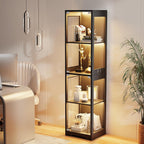 Glass Display Cabinet 4-Tier Curio Cabinet with 3-Color LED Lights, Human Body Sensor, Glass Door, Storage Bookcase for Collectibles, Black