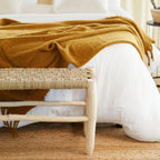 Home Maison Plaited Checked Bench 100 cm Raw Laurel Wood and Doum Palm Fibre, Natural, 100 x 35 x 35 cm