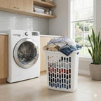 Bushel Laundry Hamper, Slim Rectangular Ventilated Plastic Clothes Basket, Heavy Duty Washing Bin With Reinforced Handles for Bathroom, Dorm, and Closet Organization, White, 1 Pack